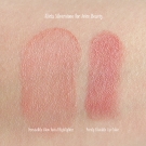 Swatches of Alicia Silverstone for Juice Beauty Irresistible Glow Facial Highlighter and Purely Kissable Lip Color