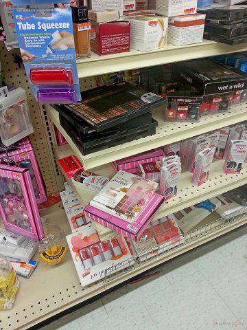A haphazard display in the Big Lot's beauty section