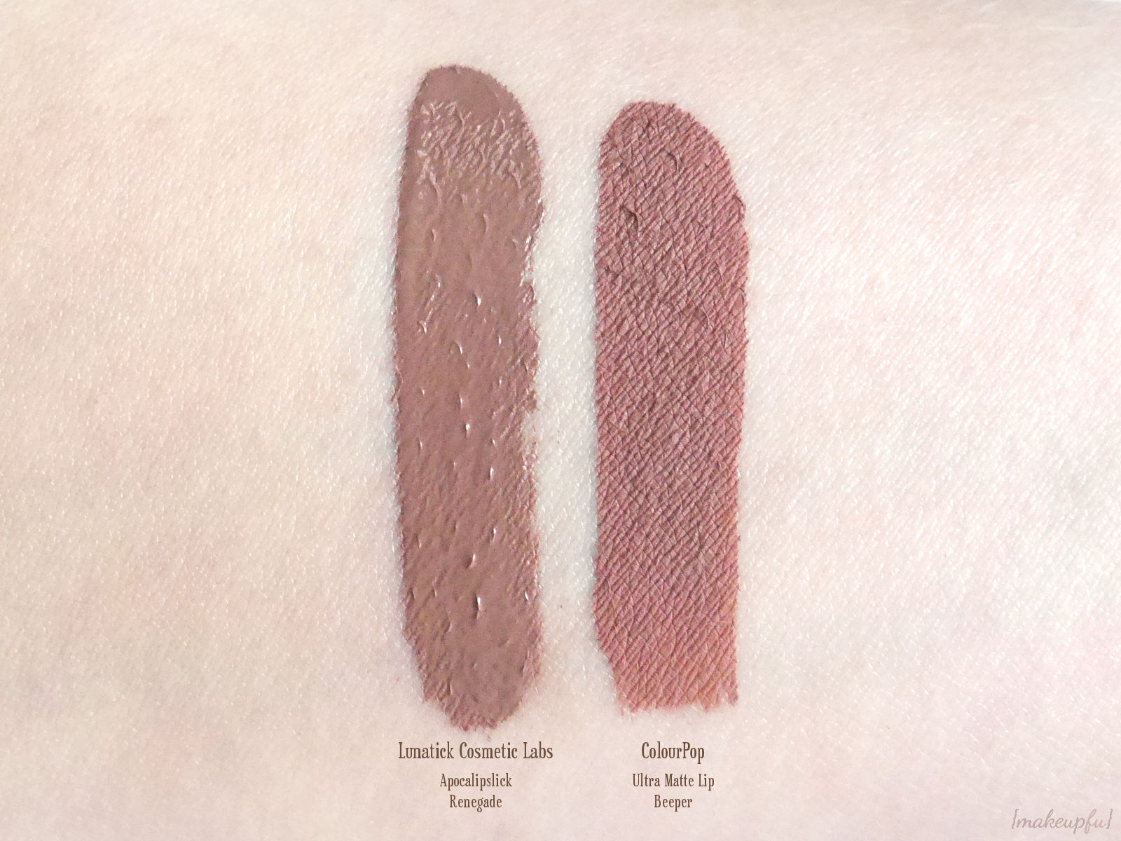 Swatches of Lunatick Cosmetic Labs Apocalipslick in i Renegade/i and Colour...