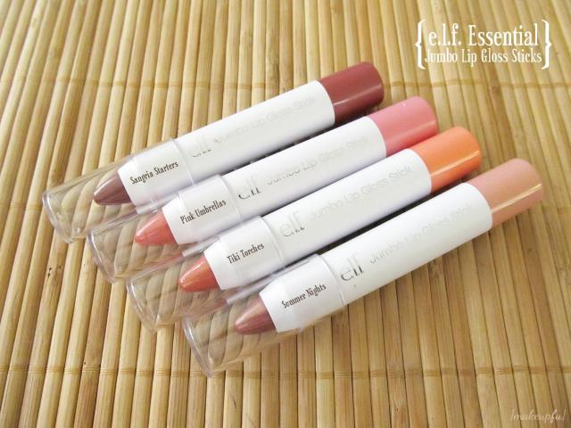 e.l.f. Essential Jumbo Lip Gloss Sticks in Sangria Starters, Summer Nights, Tiki Torches, and Pink Umbrellas.