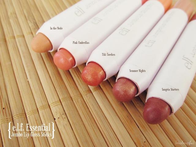e.l.f. Essential Jumbo Lip Gloss Sticks in Sangria Starters, Summer Nights, Tiki Torches, Pink Umbrellas, and In the Nude.