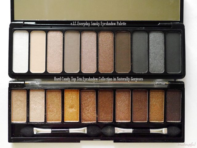 e.l.f. Everyday Smoky Eyeshadow Palette vs Hard Candy Top Ten Eyeshadow Collection in Naturally Gorgeous