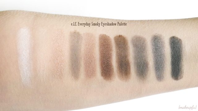 Swatches of the e.l.f. Everyday Smoky Eyeshadow Palette