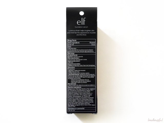 Packaging of the e.l.f. Beautifully Bare Foundation Serum in Light {Reverse}