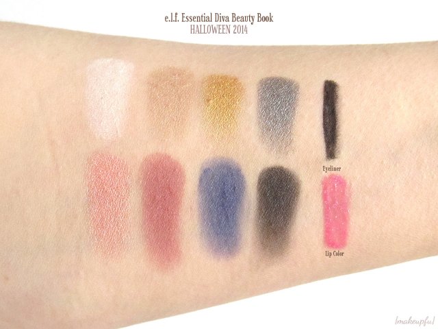 Swatches of e.l.f. Limited Edition Halloween 2014 Beauty Book in Diva