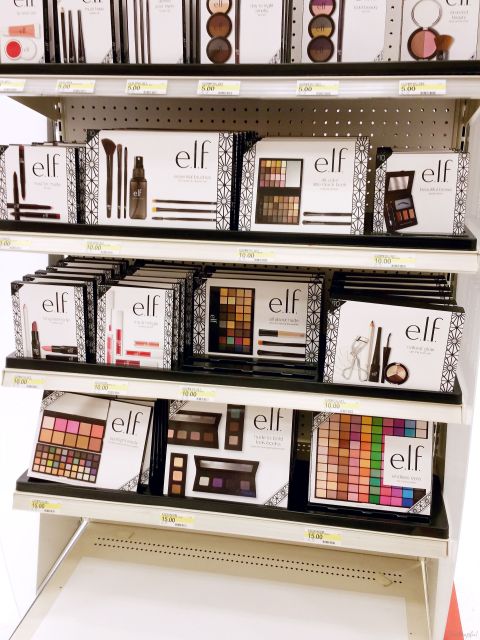 Bottom of the e.l.f. Holiday 2015 Collection end cap display at Target