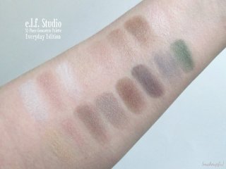 Swatches of the e.l.f. Studio 32-Pan Geometric Eyeshadow Palette: Everyday Edition