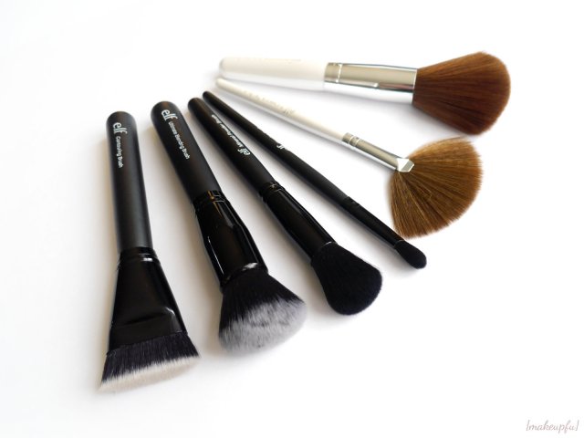 e.l.f. Studio Brushes (Contouring Brush, Ultimate Blending Brush, Mineral Powder Brush, Blending Brush) and Essential Brushes (Fan Brush, Total Face Brush)