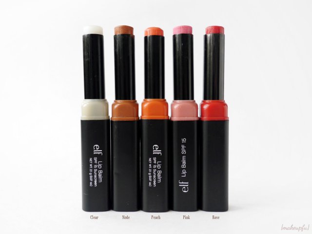 e.l.f. Studio Lip Balm in Clear, Nude, Peach, Pink, and Rose