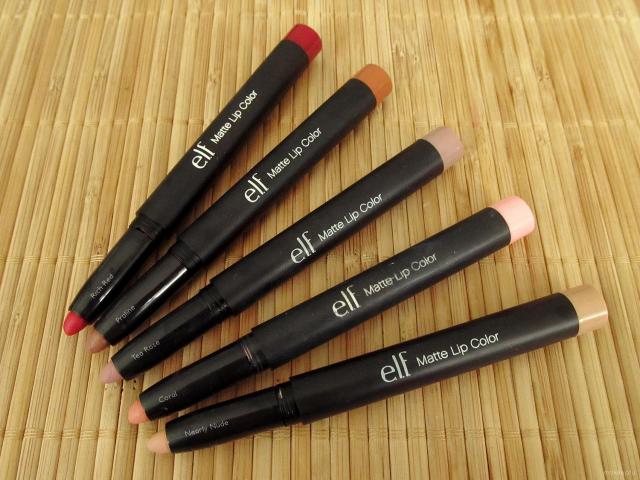 e.l.f. Studio Matte Lip Color in Rich Red, Praline, Tea Rose, Coral, and Nearly Nude