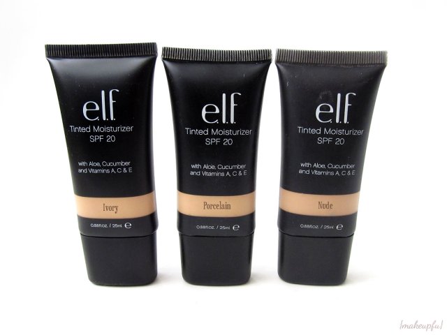 e.l.f. Studio Tinted Moisturizer in Ivory, Porcelain, and Nude
