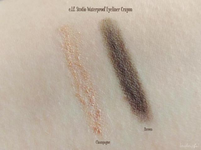 Swatches of e.l.f. Studio Waterproof Eyeliner Crayon in Brown and Champagne