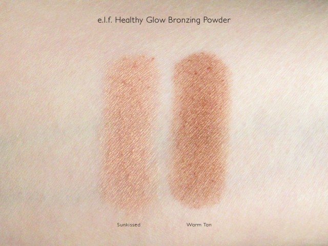 e.l.f. Healthy Glow Bronzing Powder Swatches in Sun Kissed and Warm Tan