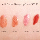 e.l.f. Super Glossy Lip Shine Swatches: Candlelight, Goddess, Pink Kiss, Malt Shake
