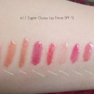 e.l.f. Super Glossy Lip Shine Swatches: Pink Kiss, Candlelight, Goddess, Pink Lemonade, Watermelon, Juiced Berry, Los Angeles, New York City and Malt Shake
