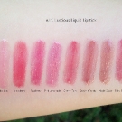 e.l.f. Luscious Lipstick Swatches: Baby Lips, Strawberry, Raspberry, Pink Lemonade, Cherry Tart, Brownie Points, Maple Sugar, and Ruby Slippers