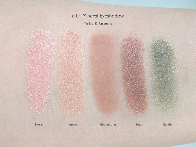 e.l.f. Mineral Eyeshadow Swatches: Sweet, Natural, Enchanting, Sassy, and Earthy
