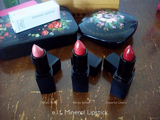 e.l.f. Mineral Lipstick: Nicely Nude, Barely Bitten, Cheerful Cherry