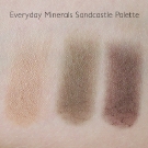 Everyday Minerals Sandcastle Eye Palette Swatches in Driftwood, Freckles and Boardwalk (photo taken in shade)