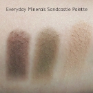 Everyday Minerals Sandcastle Eye Palette Swatches in Driftwood, Freckles and Boardwalk (photo taken in direct sunlight)