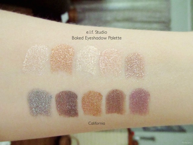 Swatches of e.l.f. Baked Eyeshadow Palette in California