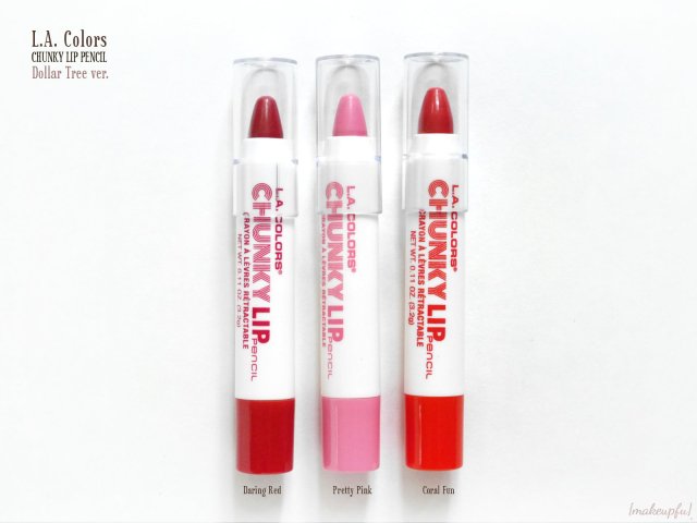 L.A. Colors Chunky Lip Pencils in Daring Red, Pretty Pink and Coral Fun
