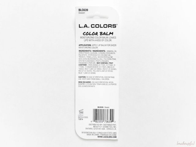 Ingredients listing for the L.A. Colors Color Balms.
