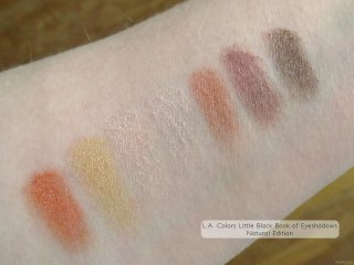 Selected swatches of L.A. Colors Little Black Book of Eyeshadows: Natural Edition