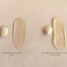 Swatches of Yes to Grapefruit CC Cream and Alba Botanica Even Advanced CC Cream