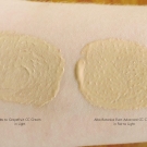 Swatches of Yes to Grapefruit CC Cream and Alba Botanica Even Advanced CC Cream