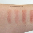 Swatches of the Pacifica Color Quench Jumbo Lip Tints: Vanilla Hibiscus, Coconut Nectar, Guava Berry,  Sugared Fig, and Blood Orange