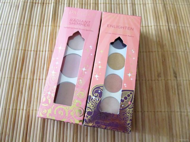 Packaging for Pacifica Radiant Shimmer Coconut Multiples and Enlighten Eye Brightening Shadow Palette