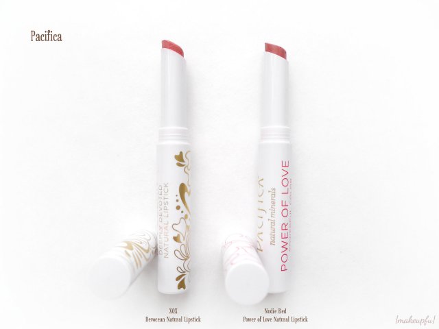 Pacifica Devocean Natural Lipstick in XOX and Power of Love Natural Lipstick in Nudie Red