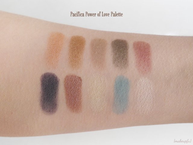 Swatches of the Pacifica Power of Love Eyeshadow Palette