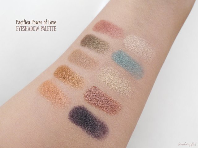 Swatches of the Pacifica Power of Love Eyeshadow Palette