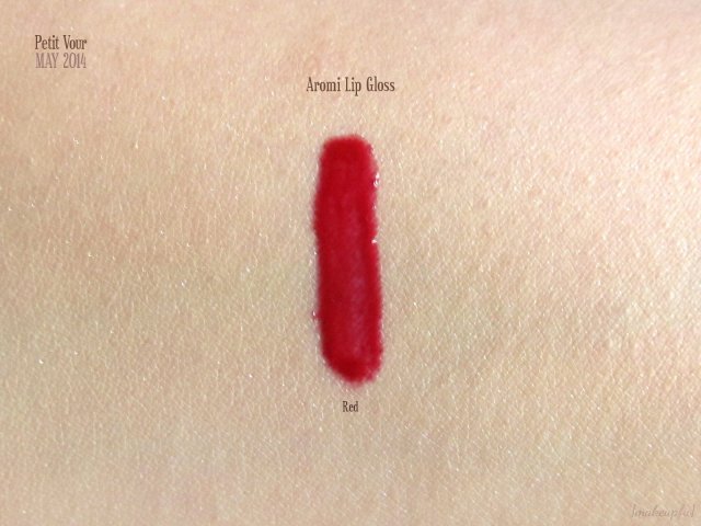 Petit Vour Box May 2014: Swatches of the Aromi Lip Gloss in Red