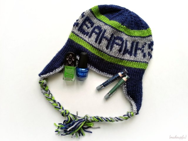 Hand-knit Seattle Seahawks hat.