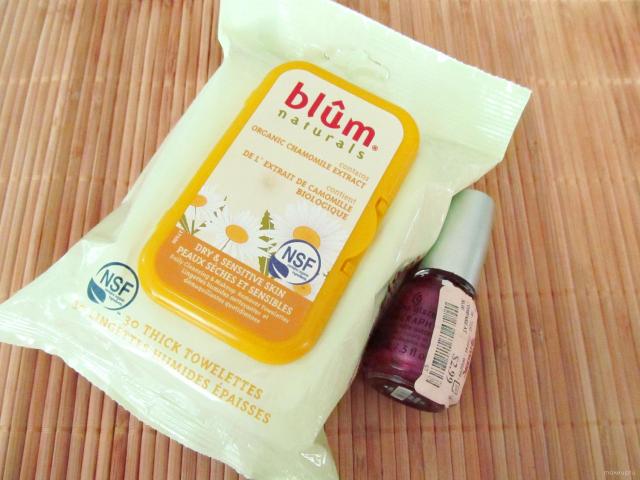 Blum Naturals Daily Dry/Sensitive Skin Towelettes and China Glaze Holographic Polish in Infra Red