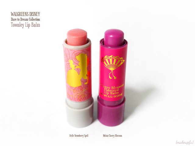Townley Disney Princess Lip Balm: Belle Collection Strawberry Spell and Mulan Dare to Dream Collection Cherry Blossom