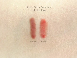 Urban Decay Lip Junkie Gloss Swatches in Wallflower and Runaway