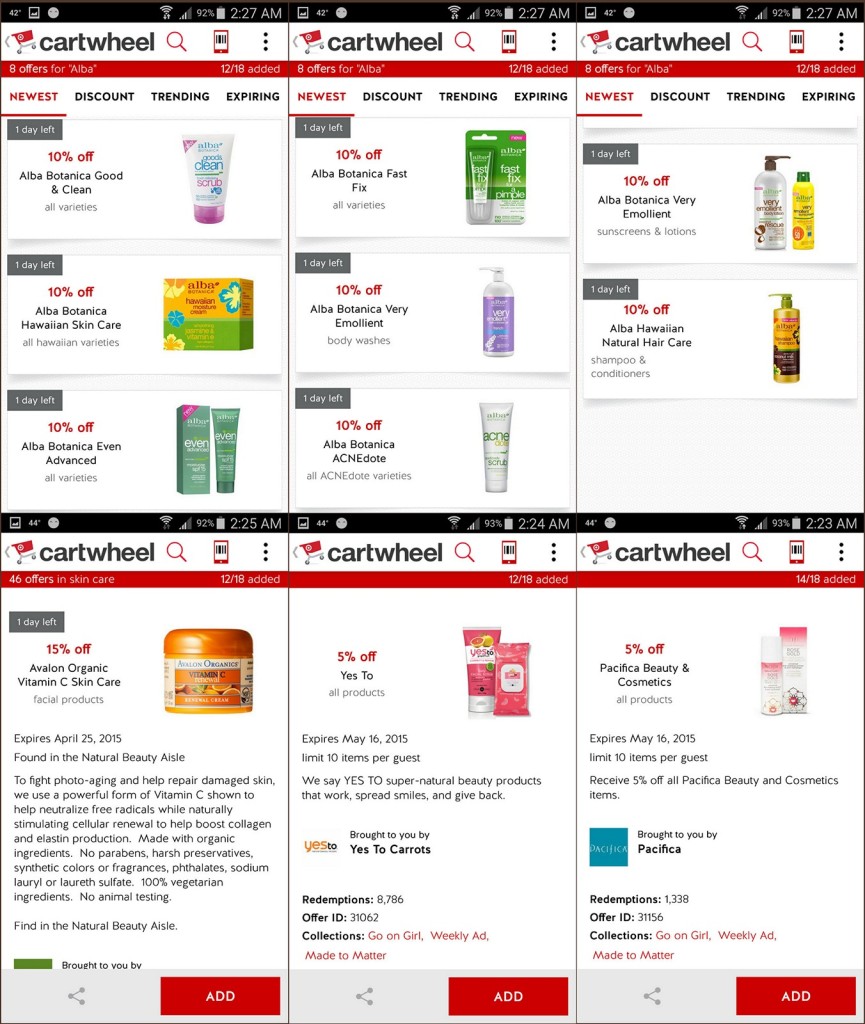 Target Cartwheel offers for Alba Botanica, Yes to, and Pacifica